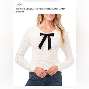 CeCe Cream Sweater with Black Bow Accent